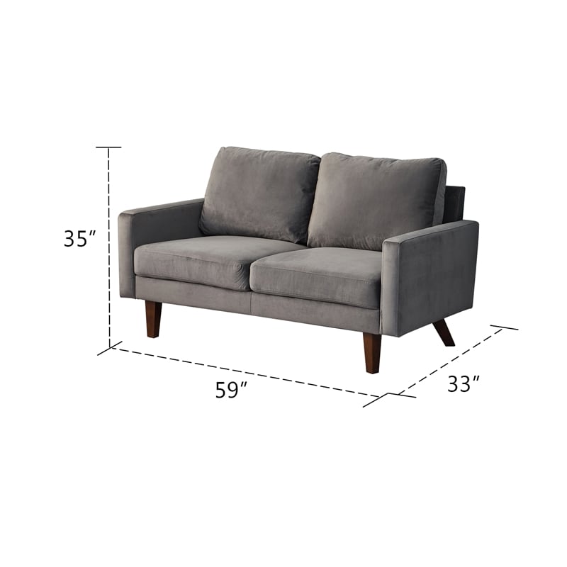 Pemberly Row Velvet Loveseat Modern Sofa with Wooden Legs-Grey