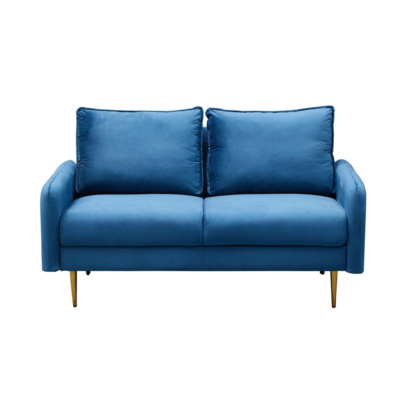 Pemberly Row Velvet Loveseat Modern Sofa with Metal Legs for Living Room-Blue
