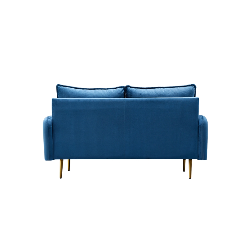 Pemberly Row Velvet Loveseat Modern Sofa with Metal Legs for Living Room-Blue