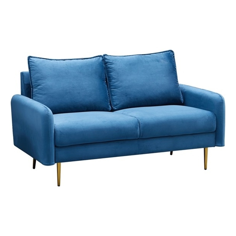 Pemberly Row Velvet Loveseat Modern Sofa with Metal Legs for Living Room-Blue