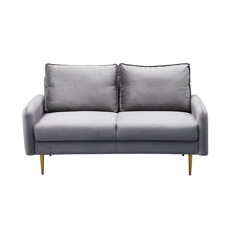 Pemberly Row Velvet Loveseat Modern Sofa with Metal Legs for Living Room-Grey