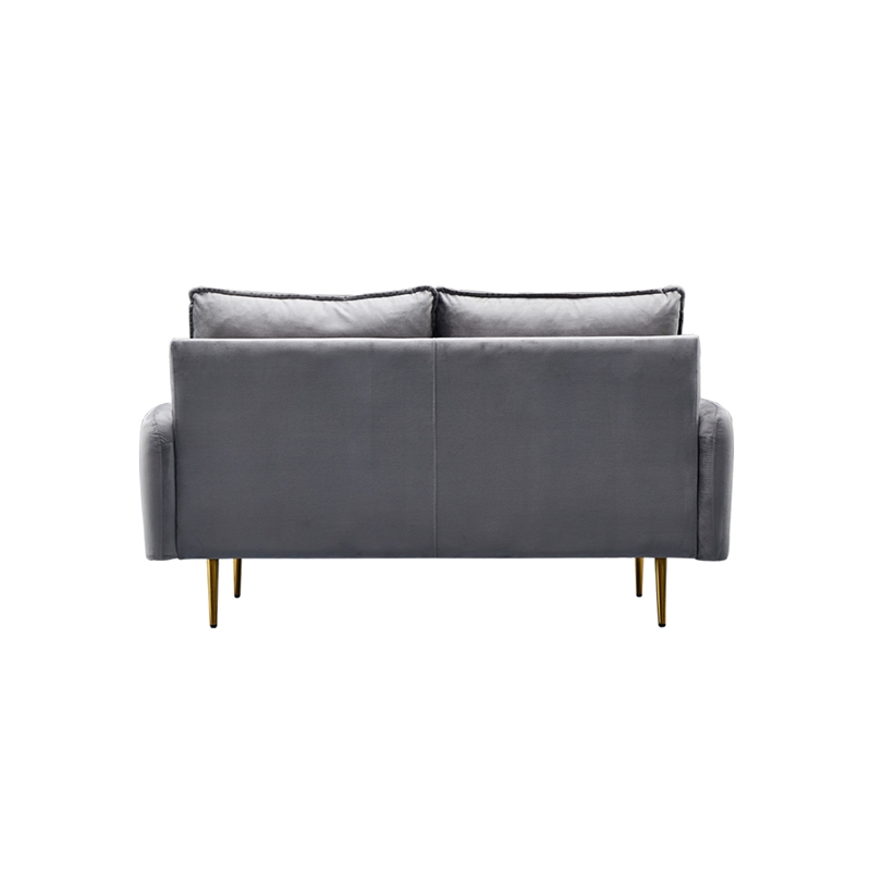 Pemberly Row Velvet Loveseat Modern Sofa with Metal Legs for Living Room-Grey