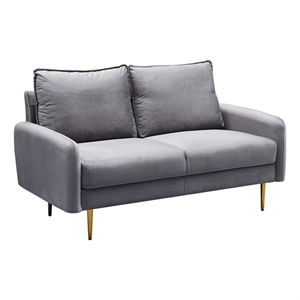 Pemberly Row Velvet Loveseat Modern Sofa with Metal Legs for Living Room-Grey