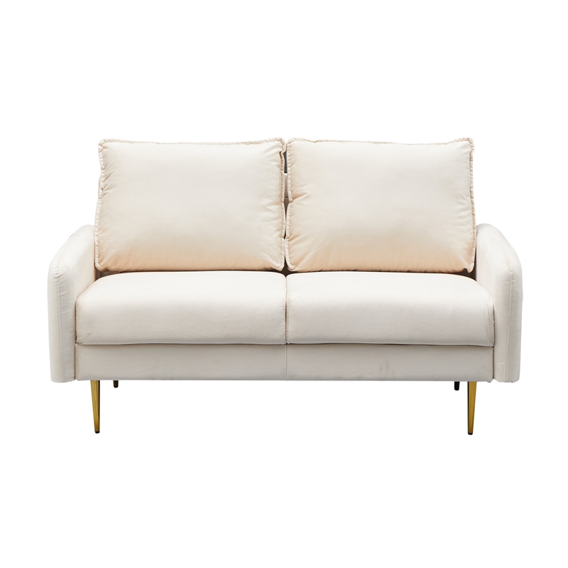 Pemberly Row Velvet Loveseat Modern Sofa with Metal Legs for Living Room-Beige