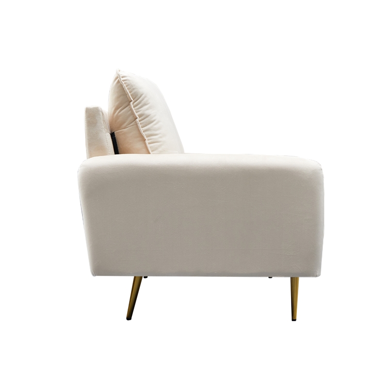 Pemberly Row Velvet Loveseat Modern Sofa with Metal Legs for Living Room-Beige