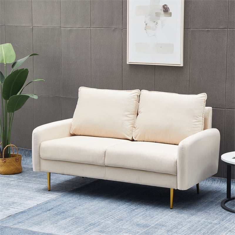 Pemberly Row Velvet Loveseat Modern Sofa with Metal Legs for Living Room-Beige