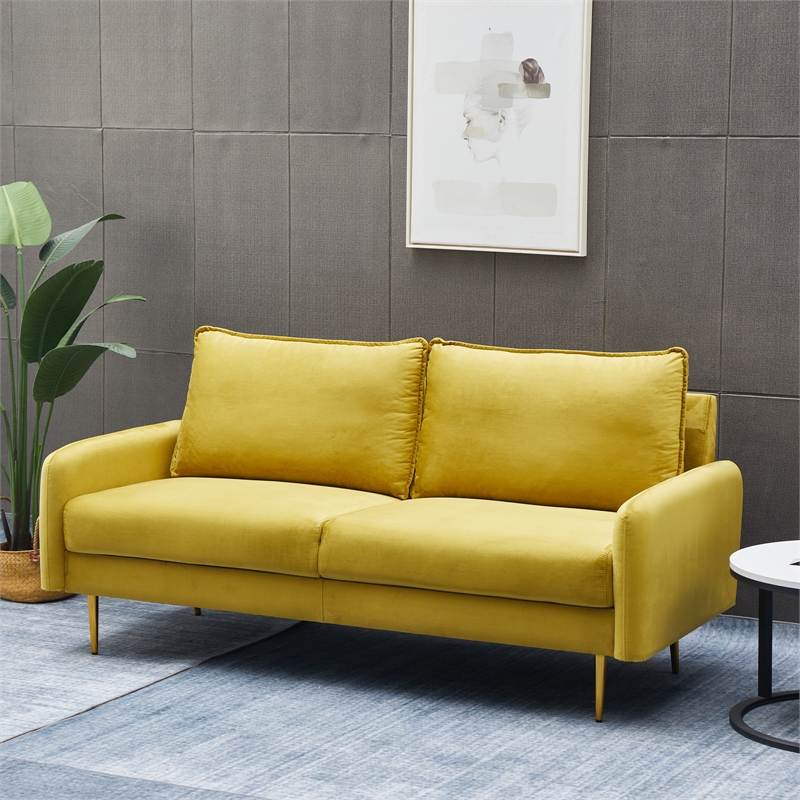 Pemberly Row Velvet Sofa Modern Couch with Metal Legs for Living Room-Gold