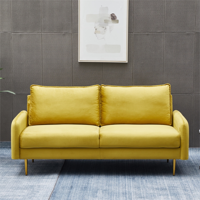 Pemberly Row Velvet Sofa Modern Couch with Metal Legs for Living Room-Gold