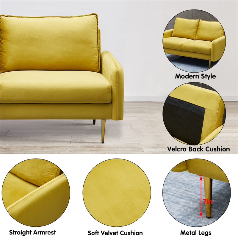 Pemberly Row Velvet Sofa Modern Couch with Metal Legs for Living Room-Gold