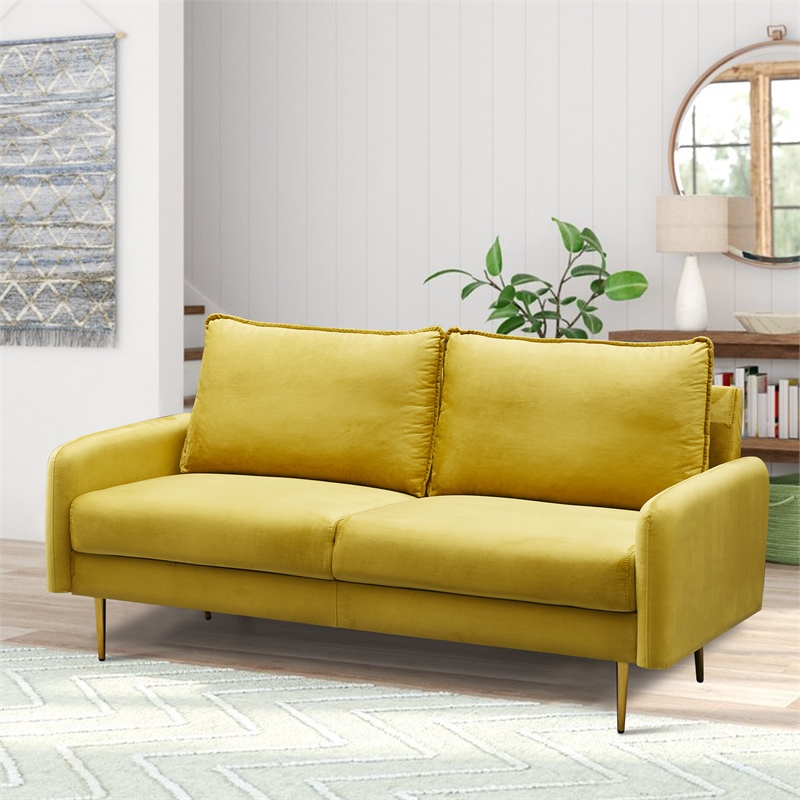 Pemberly Row Velvet Sofa Modern Couch with Metal Legs for Living Room-Gold