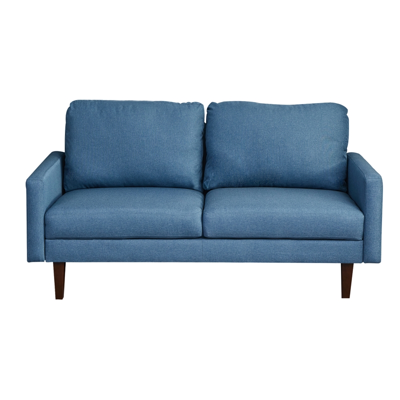 Pemberly Row Linen Sofa Couch with Wooden Legs for Living Room Office - Blue