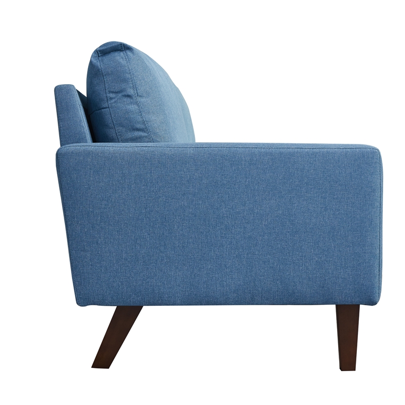 Pemberly Row Linen Sofa Couch with Wooden Legs for Living Room Office - Blue
