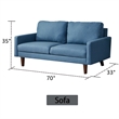 Pemberly Row Linen Sofa Couch with Wooden Legs for Living Room Office - Blue