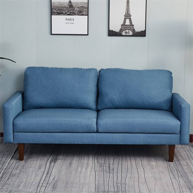 Pemberly Row Linen Sofa Couch with Wooden Legs for Living Room Office - Blue