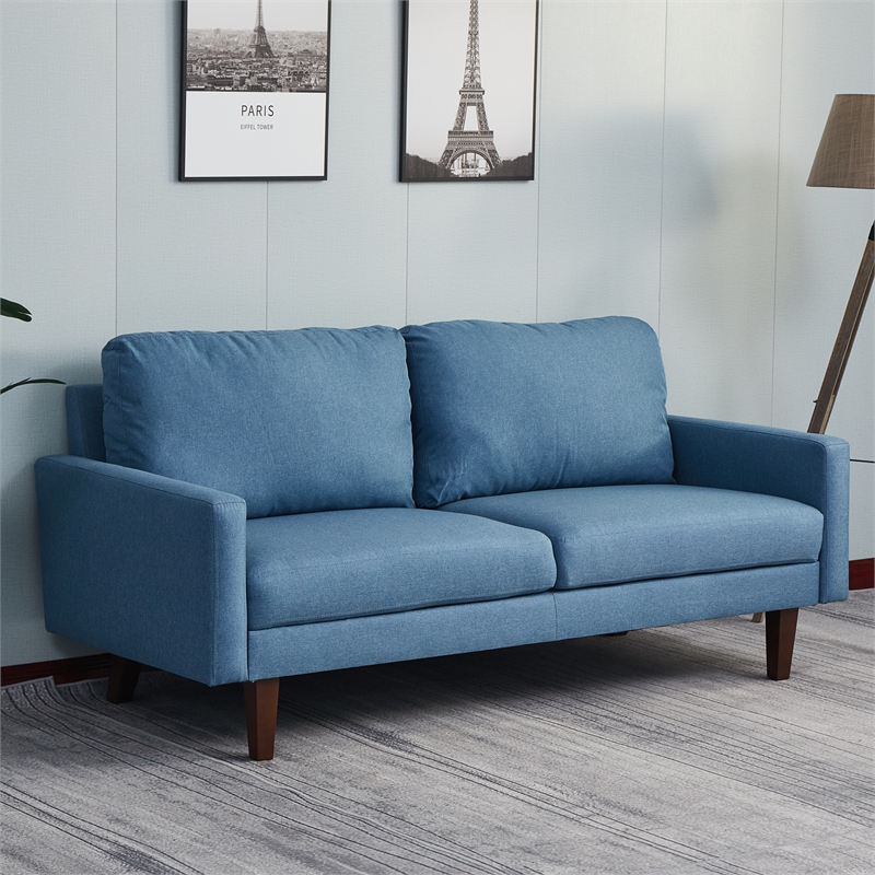 Pemberly Row Linen Sofa Couch with Wooden Legs for Living Room Office - Blue
