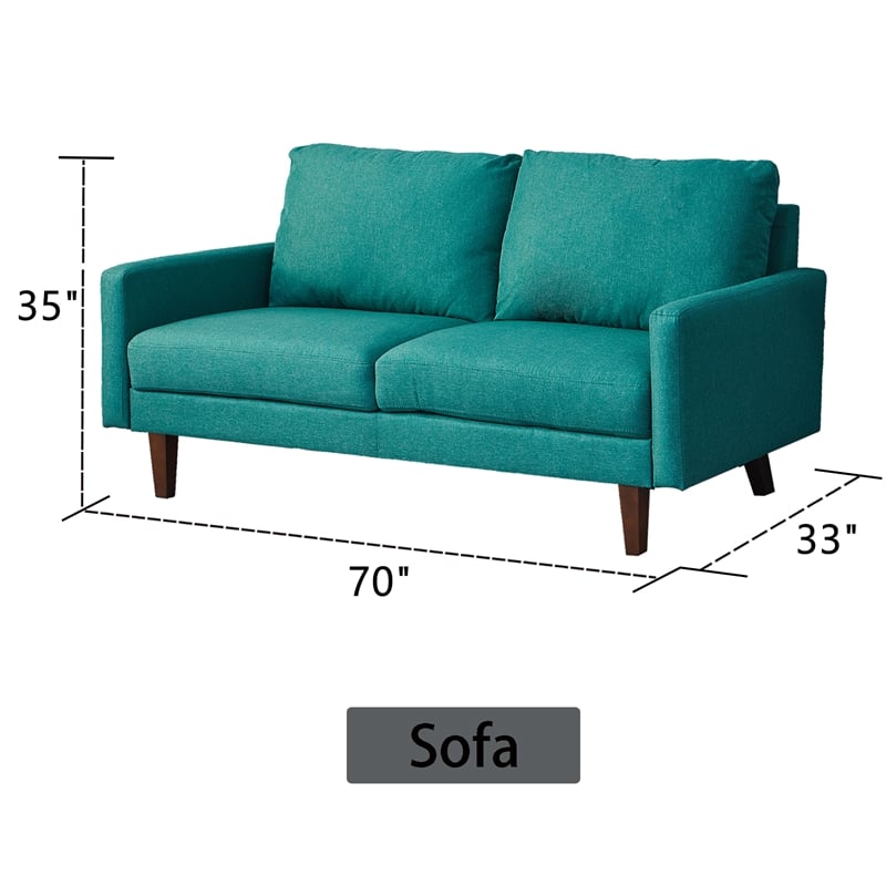 Pemberly Row Linen Sofa Couch with Wooden Legs for Living Room Office - Green