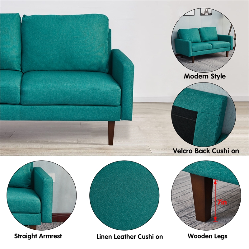 Pemberly Row Linen Sofa Couch with Wooden Legs for Living Room Office - Green