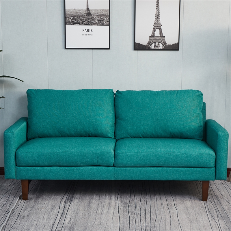 Pemberly Row Linen Sofa Couch with Wooden Legs for Living Room Office - Green