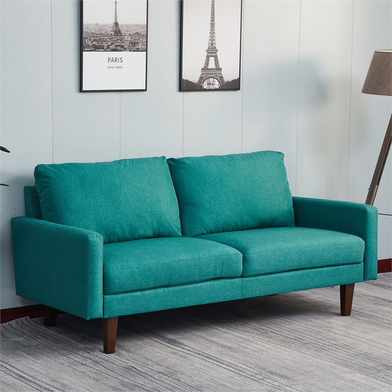 Pemberly Row Linen Sofa Couch with Wooden Legs for Living Room Office - Green