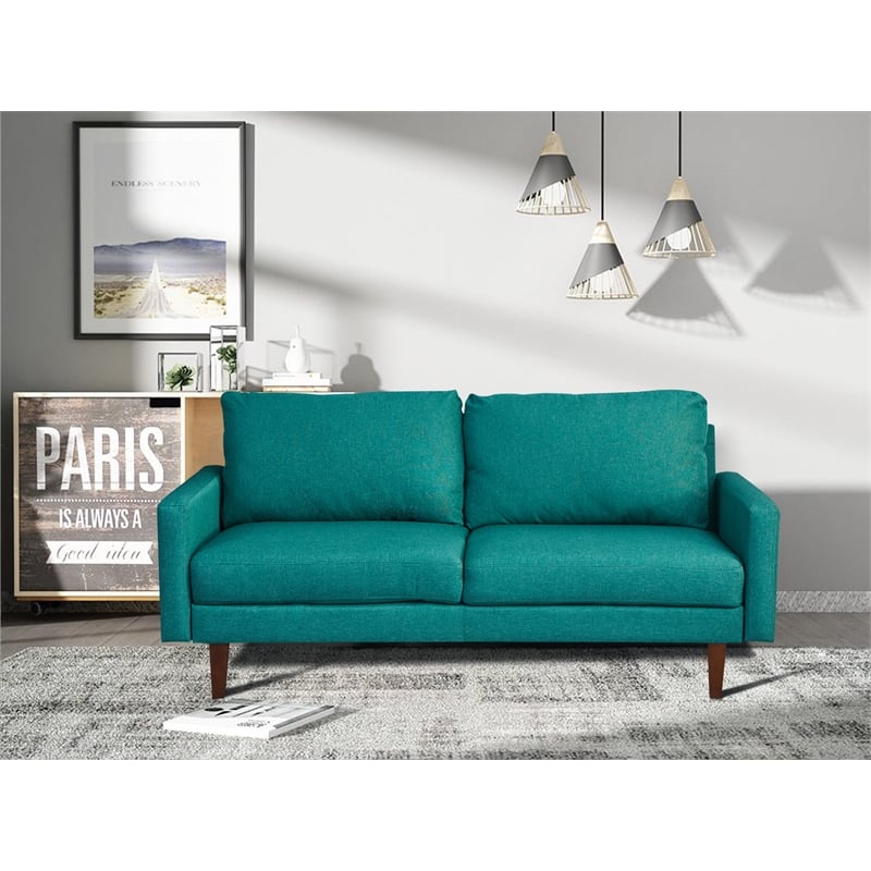 Pemberly Row Linen Sofa Couch with Wooden Legs for Living Room Office - Green