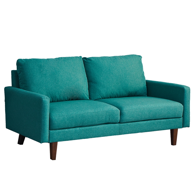 Pemberly Row Linen Sofa Couch with Wooden Legs for Living Room Office - Green