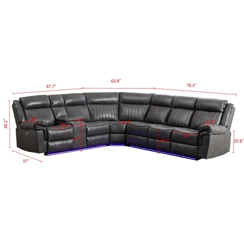 Pemberly Row Power Reclining Sectional Sofa PU Leather L-Shaped Sofa -Grey