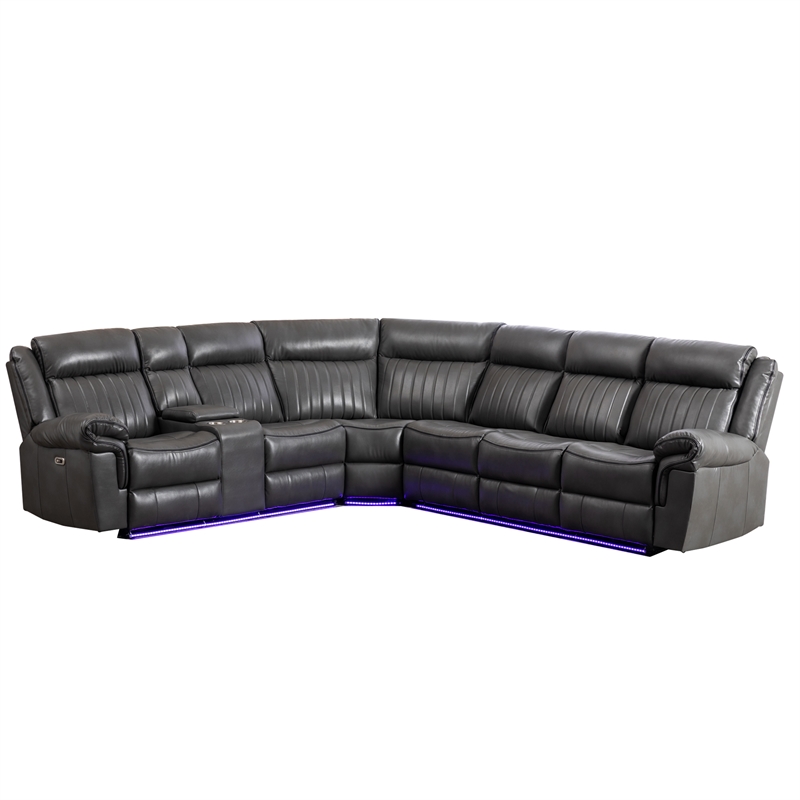 Pemberly Row Power Reclining Sectional Sofa PU Leather L-Shaped Sofa -Grey