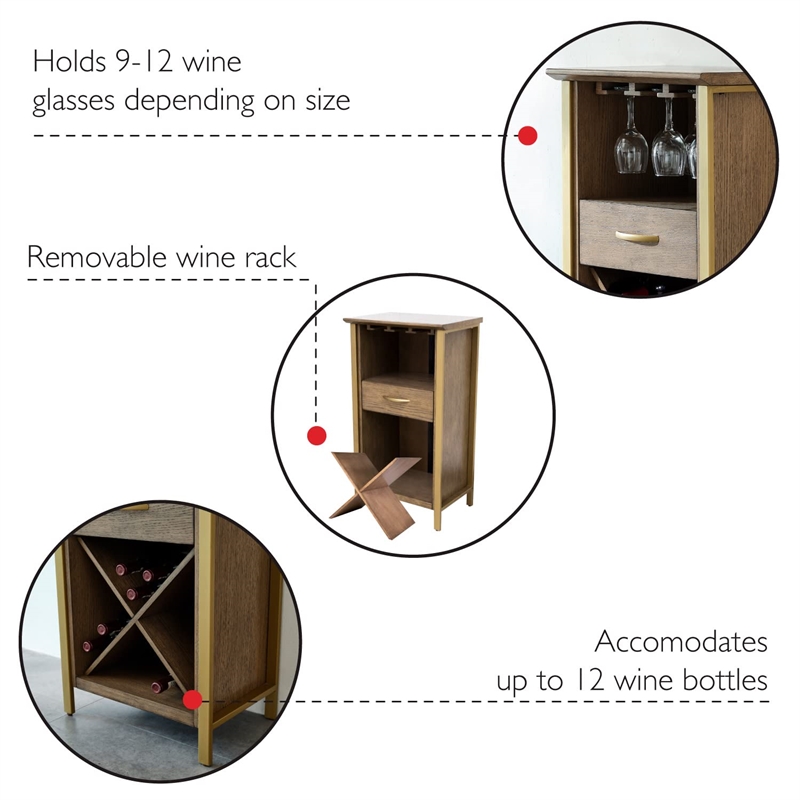 Pemberly Row Contemporary Multi-Functional Mini Bar Cabinet-Dune and Gold
