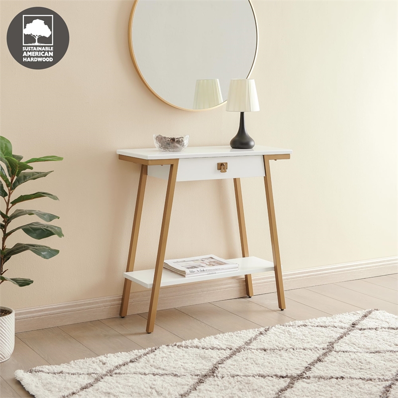 Pemberly Row Contemporary Console Table with Drawer in White