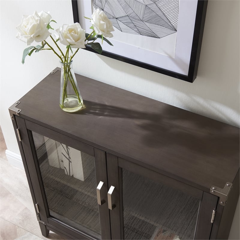 Pemberly Row Contemporary Wood Cabinet in Gray-Anthracite/Pewter