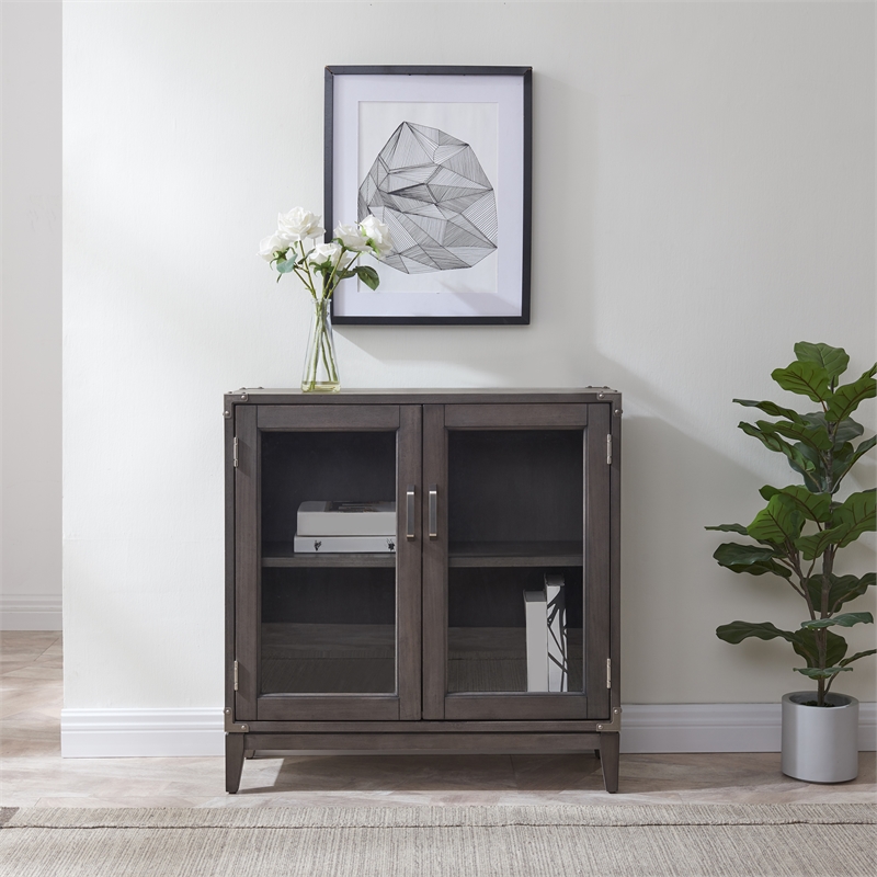 Pemberly Row Contemporary Wood Cabinet in Gray-Anthracite/Pewter