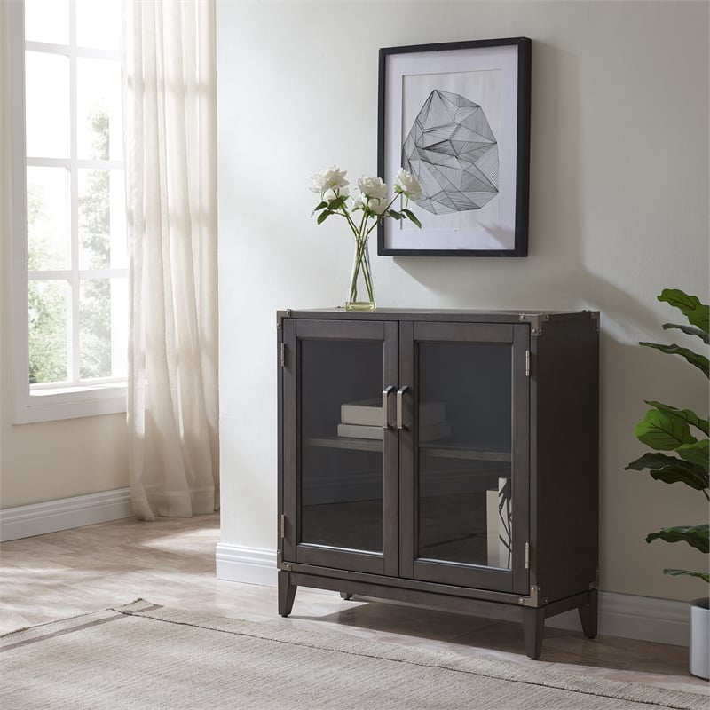 Pemberly Row Contemporary Wood Cabinet in Gray-Anthracite/Pewter
