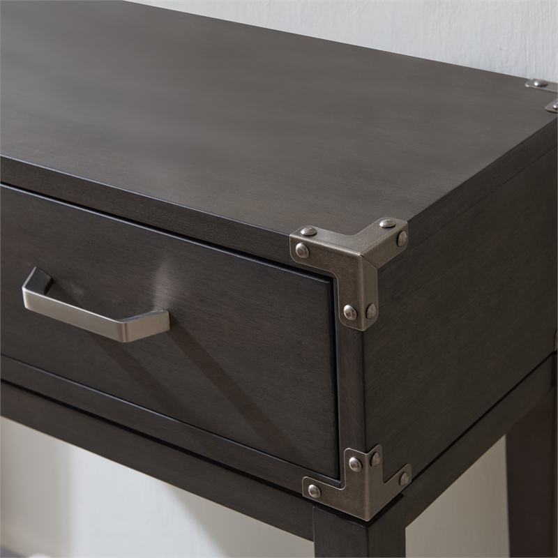 Pemberly Row One Drawer Wood Hall Stand with Shelf in Gray