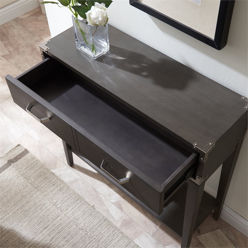 Pemberly Row One Drawer Wood Hall Stand with Shelf in Gray