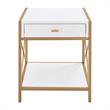 Pemberly Row Modern Metal and Wood Drawer End Table in White/Gold