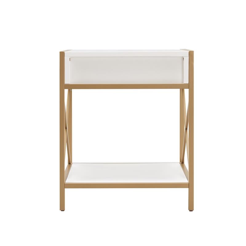 Pemberly Row Modern Metal and Wood Drawer End Table in White/Gold