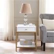 Pemberly Row Modern Metal and Wood Drawer End Table in White/Gold