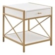 Pemberly Row Modern Metal and Wood Drawer End Table in White/Gold