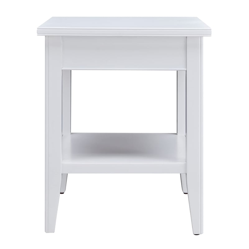 Pemberly Row Modern End Table with Drawer and Display Shelf-White