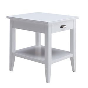 Pemberly Row Modern End Table with Drawer and Display Shelf-White