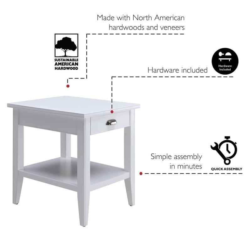 Pemberly Row Modern End Table with Drawer and Display Shelf-White