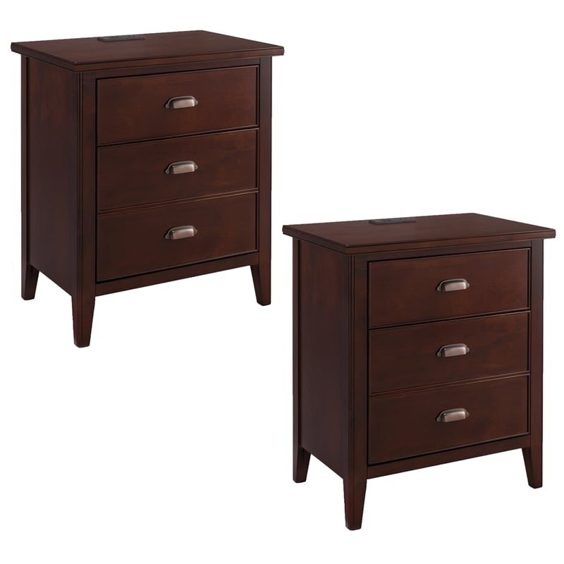 Pemberly Row Traditional Wood Nightstand in Chocolate (Set of 2)