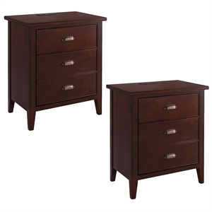 Pemberly Row Traditional Wood Nightstand in Chocolate (Set of 2)