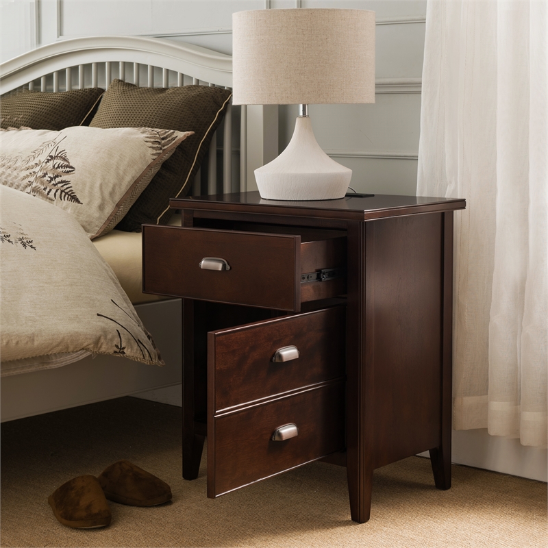Pemberly Row Traditional Wood Nightstand in Chocolate (Set of 2)