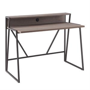 Pemberly Row 44&quotL x 23.75&quotW Writing Desk in Roughsawn Oak/Gunmetal