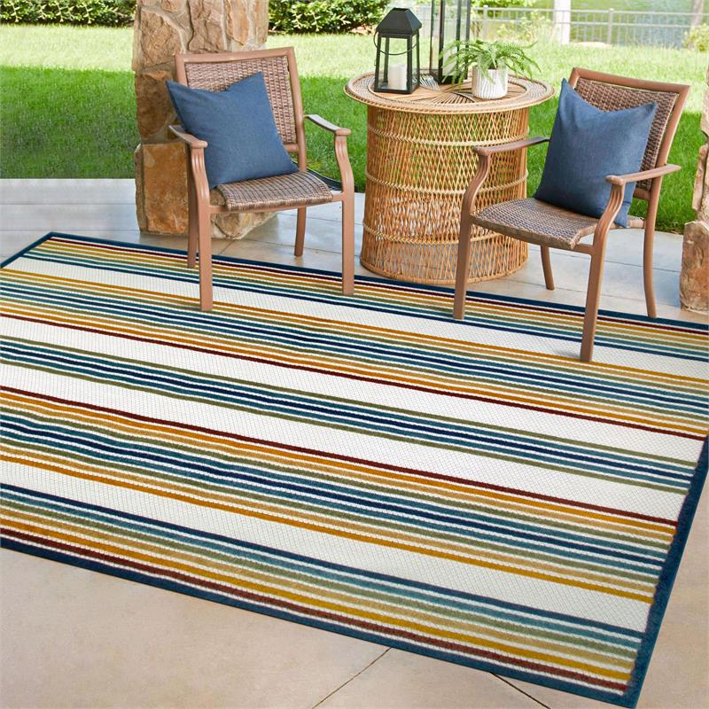 Pemberly Row Colorful Line Indoor Outdoor Area Rug Rectangle 3'x5'