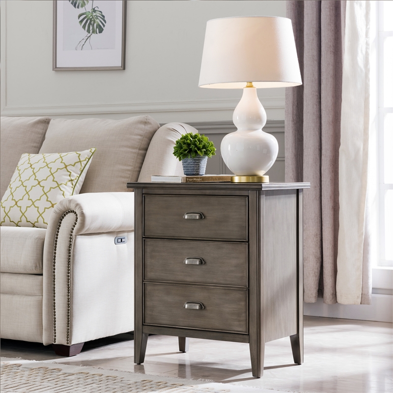 Pemberly Row Traditional Solid Hardwood Nightstand in Gray (Set of 2)