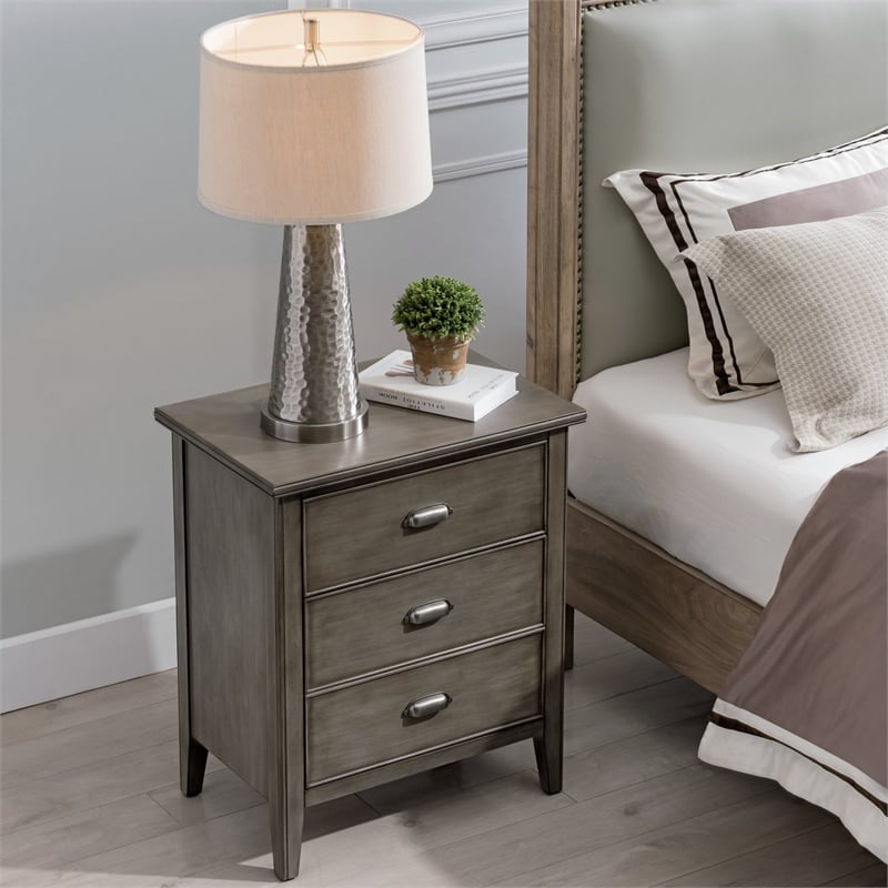 Pemberly Row Traditional Solid Hardwood Nightstand in Gray (Set of 2)