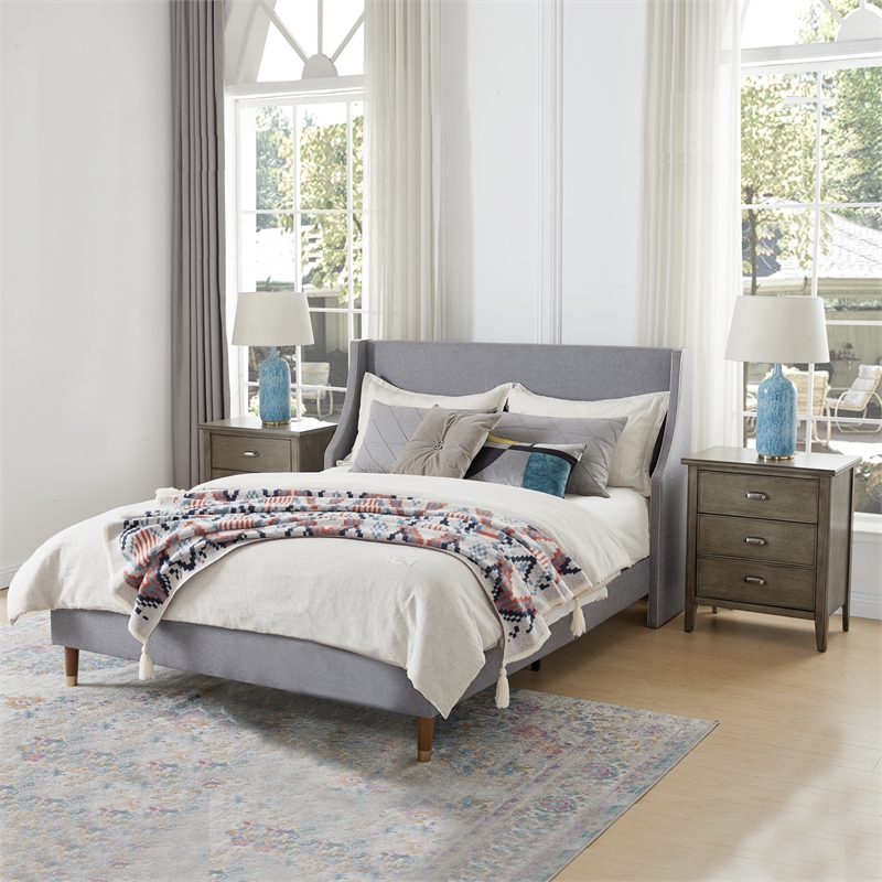 Pemberly Row Traditional Solid Hardwood Nightstand in Gray (Set of 2)