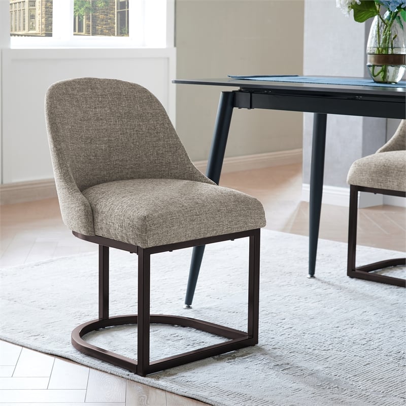 Pemberly Row Modern Metal Dining Chair in Gray/Espresso (Set of 2)